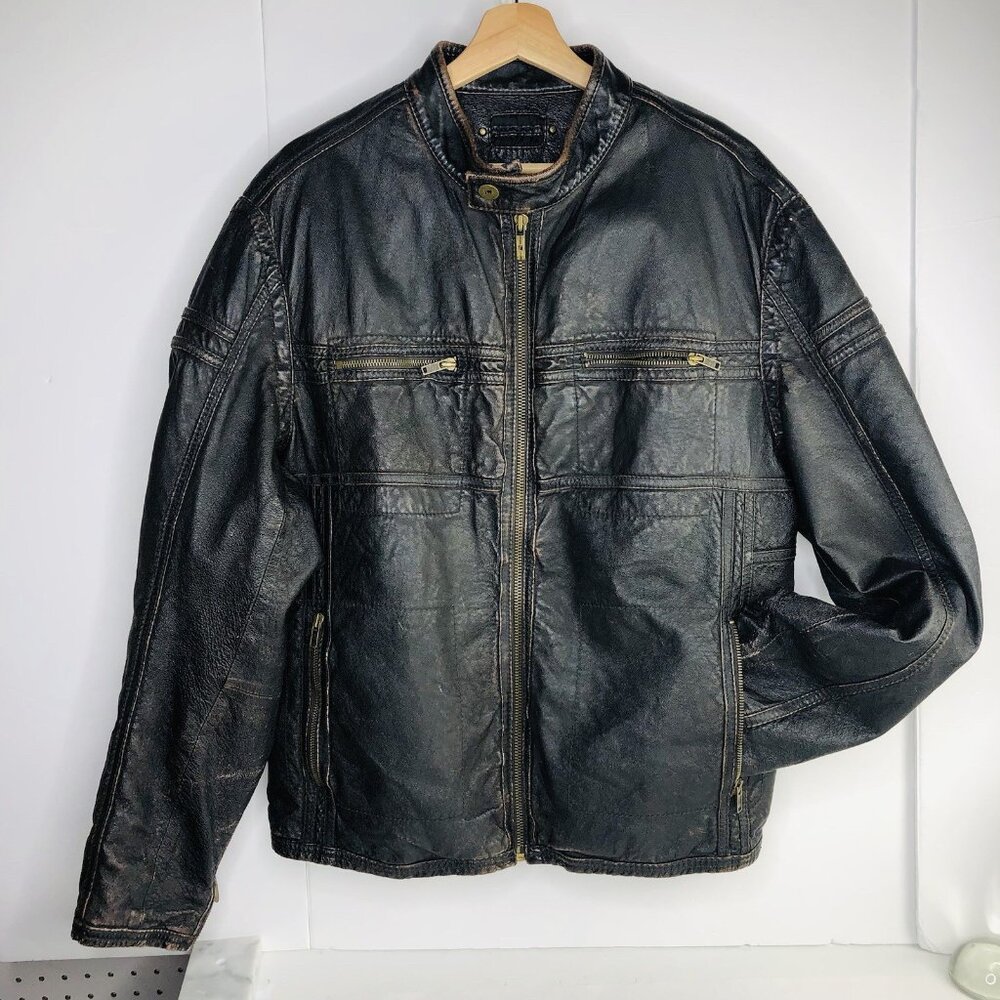 Wilson's Leather Brown Bomber Motorcycle Jacket Distressed Men Sz L Plaid Lining